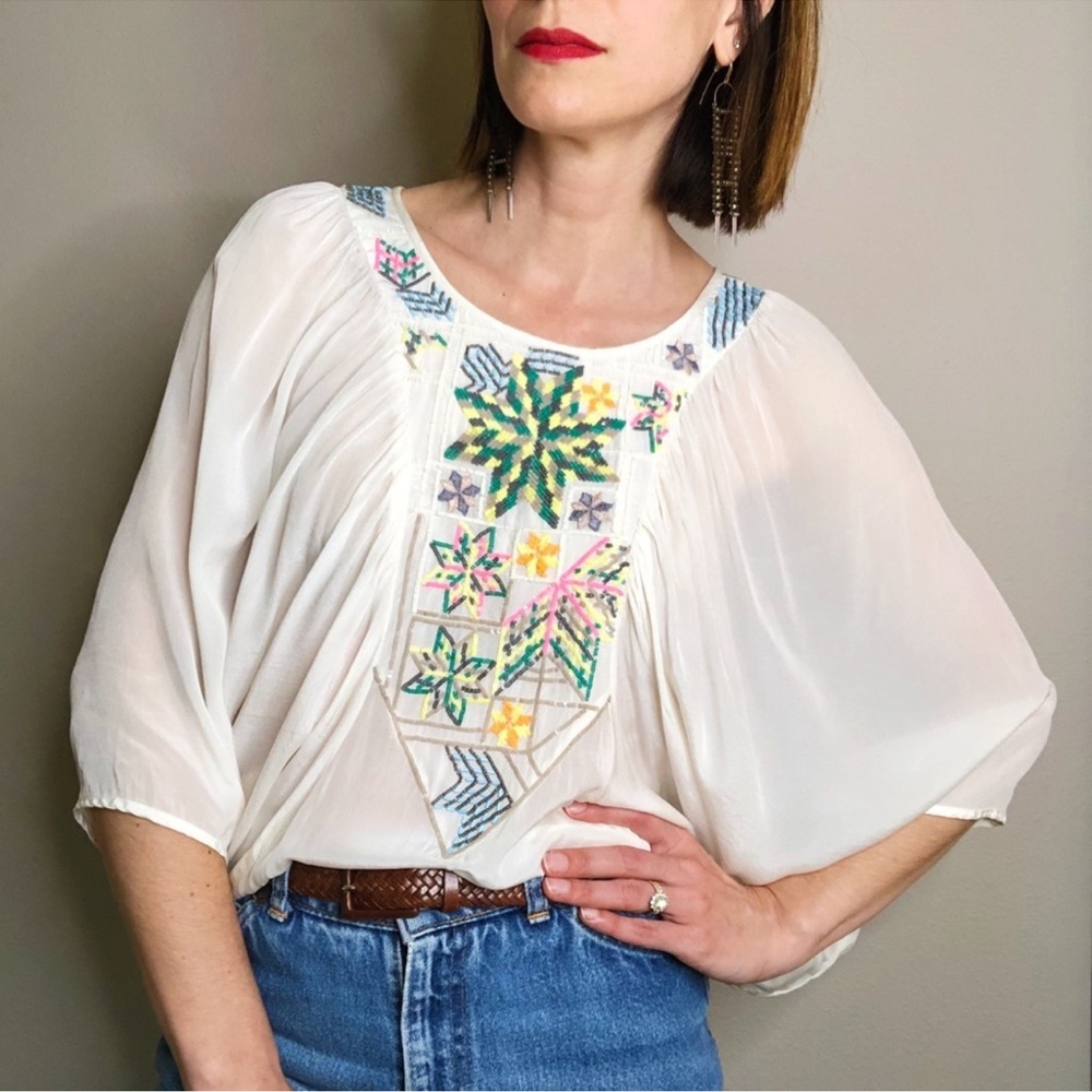 Anthropologie Tanvi Kedia Gauze Dolman Beaded Top